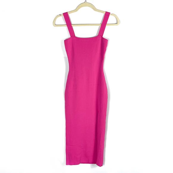 Superdown Zoe Square Neck Midi Dress Pink Knit Side Slit Sleeveless Sz S - Picture 4 of 11